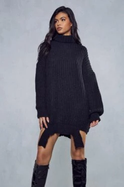 Rib Knit Oversized Jumper Dress -BOW Clothing Shop black rib knit oversized jumper dress 4