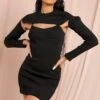 Ribbed High Neck Open Chest Mini Dress 1 Ribbed High Neck Open Chest Mini Dress -BOW Clothing Shop black ribbed high neck open chest mini dress