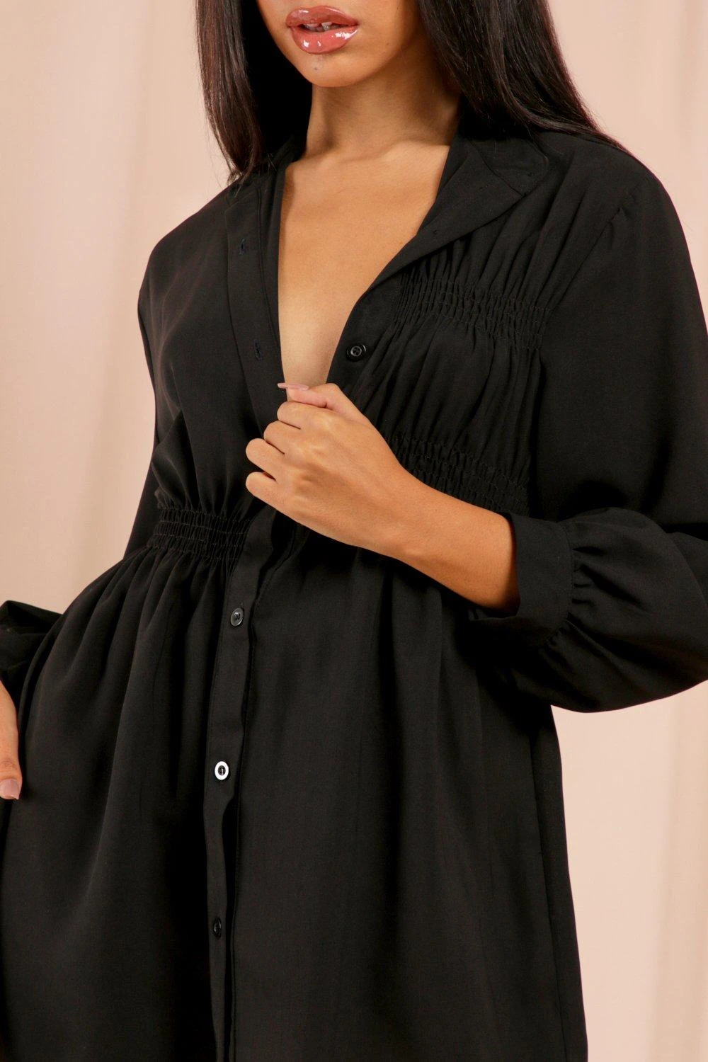 Ruched Detail Skater Shirt Dress 6 Ruched Detail Skater Shirt Dress - Image 4