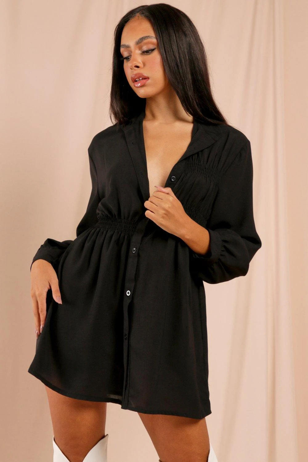 Ruched Detail Skater Shirt Dress 3 Ruched Detail Skater Shirt Dress