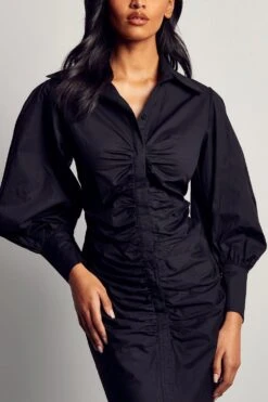 Ruched Front Shirt Dress 8 Ruched Front Shirt Dress -BOW Clothing Shop black ruched front shirt dress 1