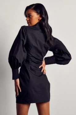 Ruched Front Shirt Dress 9 Ruched Front Shirt Dress -BOW Clothing Shop black ruched front shirt dress 2