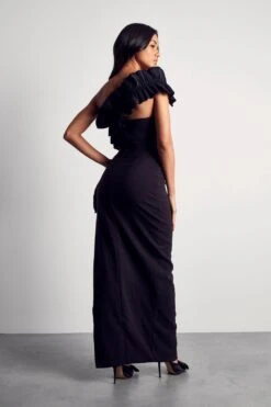 Ruffle Detail One Shoulder Maxi Dress -BOW Clothing Shop black ruffle detail one shoulder maxi dress 2