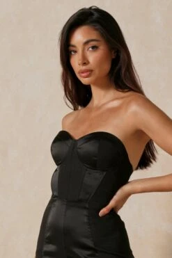 Satin Contrast Panel Bandeau Dress -BOW Clothing Shop black satin contrast panel bandeau dress 5