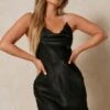 Satin Diamante Strap Cowl Neck Mini Dress -BOW Clothing Shop black satin diamante strap cowl neck mini dress