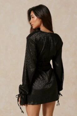 Satin Jacquard Cowl Neck Mini Dress 10 Satin Jacquard Cowl Neck Mini Dress -BOW Clothing Shop black satin jacquard cowl neck mini dress 2