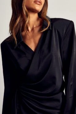 Satin Kimono Sleeve Wrap Dress 9 Satin Kimono Sleeve Wrap Dress -BOW Clothing Shop black satin kimono sleeve wrap dress 1