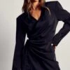Satin Kimono Sleeve Wrap Dress 2 Satin Kimono Sleeve Wrap Dress -BOW Clothing Shop black satin kimono sleeve wrap dress