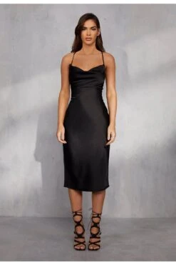 Satin Lace Up Back Midi Dress 13 Satin Lace Up Back Midi Dress -BOW Clothing Shop black satin lace up back midi dress 5