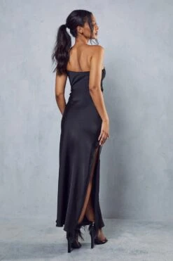 Satin One Shoulder Maxi Dress -BOW Clothing Shop black satin one shoulder maxi dress 2