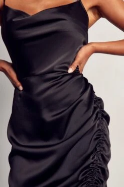 Satin Ruched Side Strappy Slip Dress 8 Satin Ruched Side Strappy Slip Dress -BOW Clothing Shop black satin ruched side strappy slip dress 1