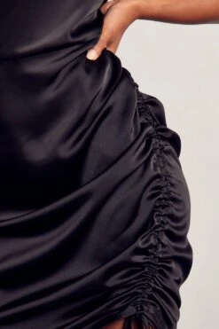 Satin Ruched Side Strappy Slip Dress 11 Satin Ruched Side Strappy Slip Dress -BOW Clothing Shop black satin ruched side strappy slip dress 4