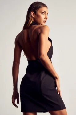 Satin Tuxedo Mini Dress -BOW Clothing Shop black satin tuxedo mini dress 2