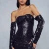 Sequin Corset Drape Bust Split Sleeve Dress -BOW Clothing Shop black sequin corset drape bust split sleeve dress
