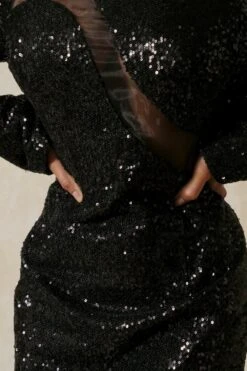 Sequin Mesh Mini Dress -BOW Clothing Shop black sequin mesh mini dress 2