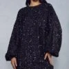 Sequin Oversized Long Sleeve Dress -BOW Clothing Shop black sequin oversized long sleeve dress