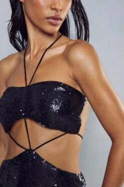 Sequin Strappy Detail Cut Out Maxi Dress 9 Sequin Strappy Detail Cut Out Maxi Dress -BOW Clothing Shop black sequin strappy detail cut out maxi dress 1