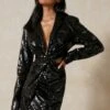Sequin Twist Cut Out Blazer Dress -BOW Clothing Shop black sequin twist cut out blazer dress