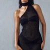 Sheer Knitted Choker Detail Mini Dress -BOW Clothing Shop black sheer knitted choker detail mini dress