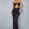 Sheer Overlay Ruched Choker Neck Cut Out Maxi Dress -BOW Clothing Shop black sheer overlay ruched choker neck cut out maxi dress