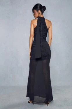 Sheer Overlay Ruched Choker Neck Cut Out Maxi Dress 10 Sheer Overlay Ruched Choker Neck Cut Out Maxi Dress -BOW Clothing Shop black sheer overlay ruched choker neck cut out maxi dress 2