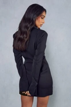 Split Sleeve Drape Detail Tailored Shirt Dress -BOW Clothing Shop black split sleeve drape detail tailored shirt dress 2