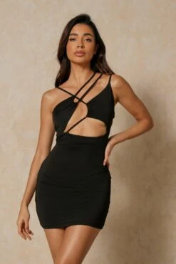 Strap Detail Mini Dress -BOW Clothing Shop black strap detail mini dress 3