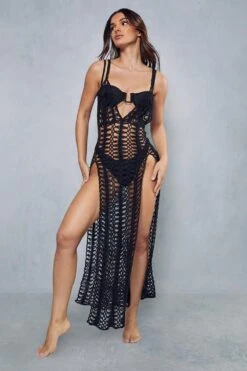 Strappy Split Front Maxi Dress Cover Up -BOW Clothing Shop black strappy split front maxi dress cover up 3