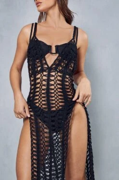 Strappy Split Front Maxi Dress Cover Up -BOW Clothing Shop black strappy split front maxi dress cover up 4