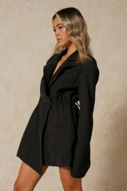 Tailored Ruched Blazer Dress -BOW Clothing Shop black tailored ruched blazer dress 1