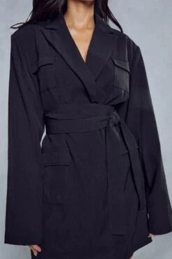 Tailored Utility Pocket Detail Blazer Dress -BOW Clothing Shop black tailored utility pocket detail blazer dress 1