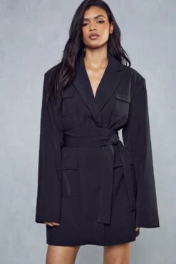 Tailored Utility Pocket Detail Blazer Dress -BOW Clothing Shop black tailored utility pocket detail blazer dress 4