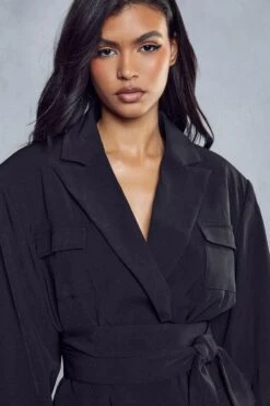 Tailored Utility Pocket Detail Blazer Dress -BOW Clothing Shop black tailored utility pocket detail blazer dress 5