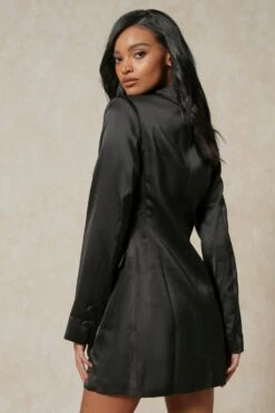 Tamara Satin Blazer Dress 12 Tamara Satin Blazer Dress -BOW Clothing Shop black tamara satin blazer dress 3