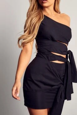 Tie Detail One Shoulder Dress -BOW Clothing Shop black tie detail one shoulder dress 5