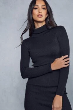 Turtle Neck Knitted Jumper Dress -BOW Clothing Shop black turtle neck knitted jumper dress 1