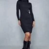 Turtle Neck Knitted Jumper Dress -BOW Clothing Shop black turtle neck knitted jumper dress