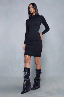 Turtle Neck Knitted Jumper Dress -BOW Clothing Shop black turtle neck knitted jumper dress 3
