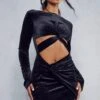 Velvet Twist Detail Mini Dress 1 Velvet Twist Detail Mini Dress -BOW Clothing Shop black velvet twist detail mini dress