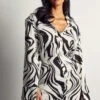Zebra Print Shirt Dress -BOW Clothing Shop black zebra print shirt dress