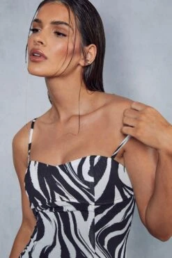 Zebra Print Underwired Curved Neck Mini Slip Dress -BOW Clothing Shop black zebra print underwired curved neck mini slip dress 1