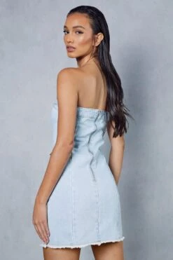 Diamante Bandeau Denim Mini Dress -BOW Clothing Shop blue diamante bandeau denim mini dress 2
