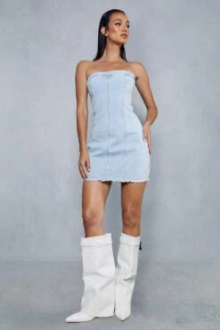 Diamante Bandeau Denim Mini Dress