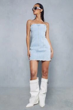 Diamante Bandeau Denim Mini Dress -BOW Clothing Shop blue diamante bandeau denim mini dress 3