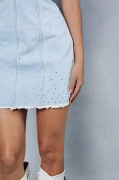 Diamante Bandeau Denim Mini Dress -BOW Clothing Shop blue diamante bandeau denim mini dress 5