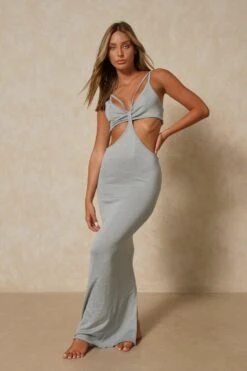 Fine Knit Cut Out Detail Maxi Dress -BOW Clothing Shop blue fine knit cut out detail maxi dress 3