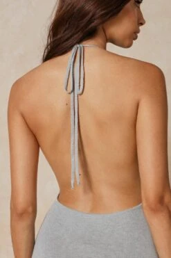 Knit Halter Neck Mini Dress -BOW Clothing Shop blue knit halter neck mini dress 5