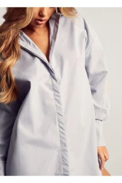 Poplin Ruched Open Back Shirt Dress 9 Poplin Ruched Open Back Shirt Dress -BOW Clothing Shop blue poplin ruched open back shirt dress 1
