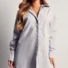 Poplin Ruched Open Back Shirt Dress -BOW Clothing Shop blue poplin ruched open back shirt dress