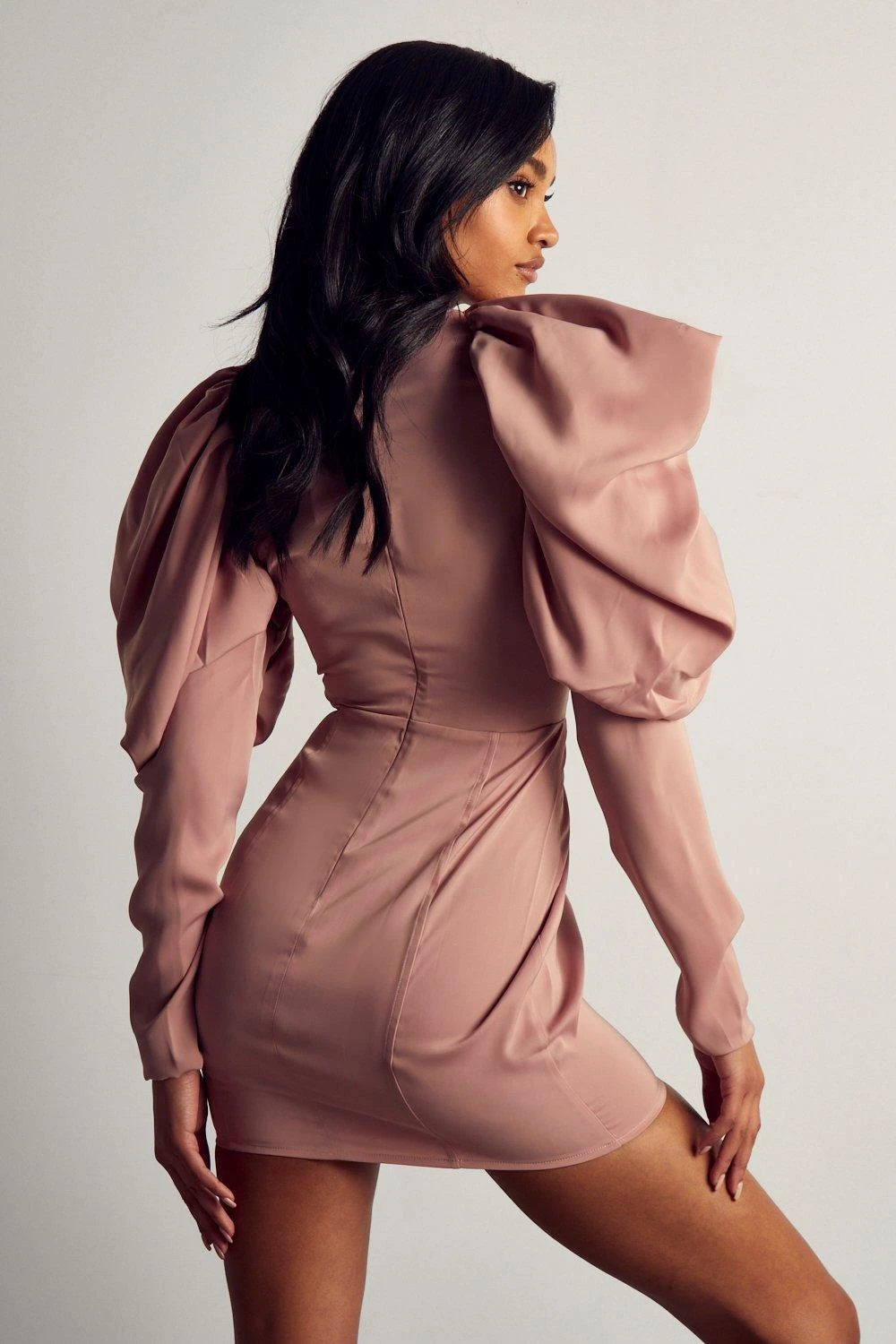 Premium Satin Extreme Puff Shoulder Mini Dress 5 Premium Satin Extreme Puff Shoulder Mini Dress - Image 3